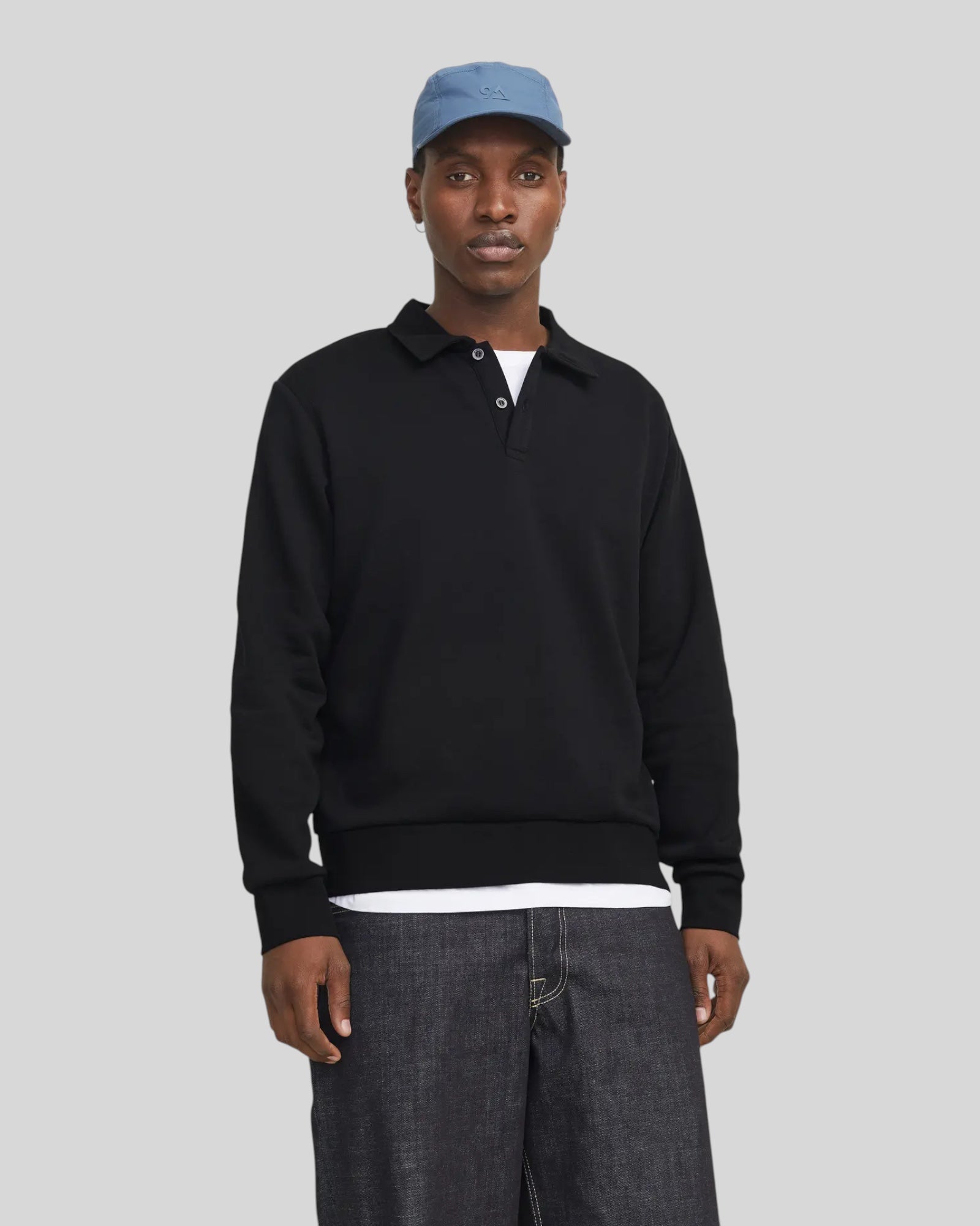 Felpa Con Colletto Jjebradley Sweat Polo Nero 12278586 Jack & Jones