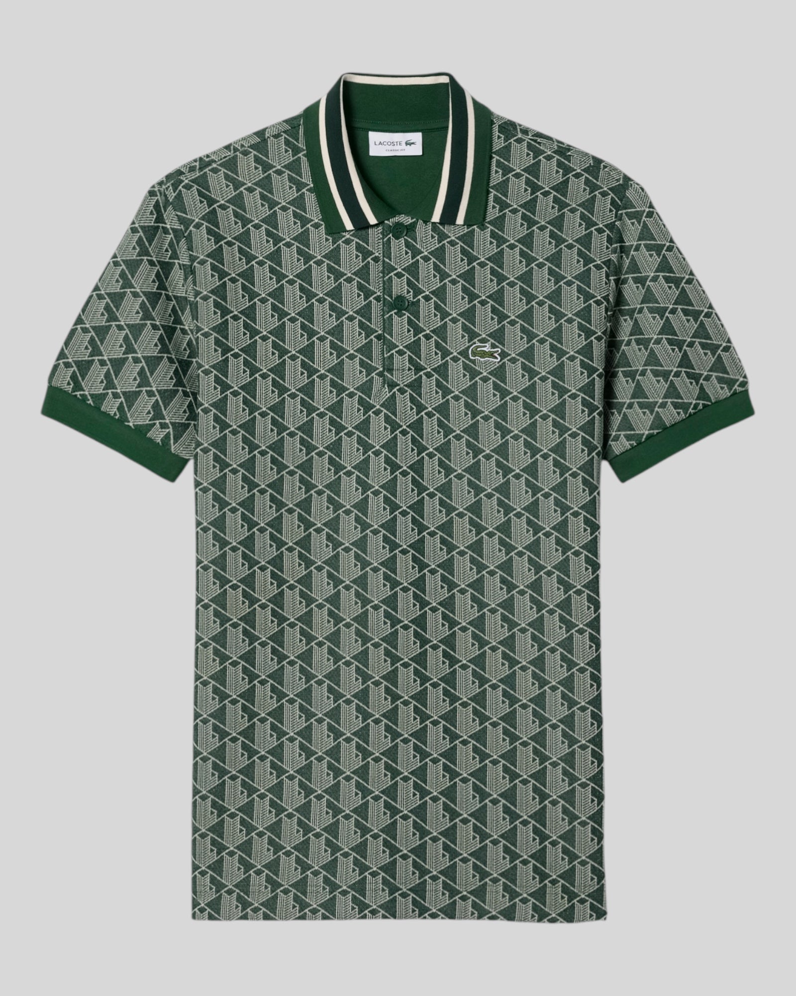 Polo In Jacquard Classic Fit Monogramma Verde D1417 00 D1R Lacoste