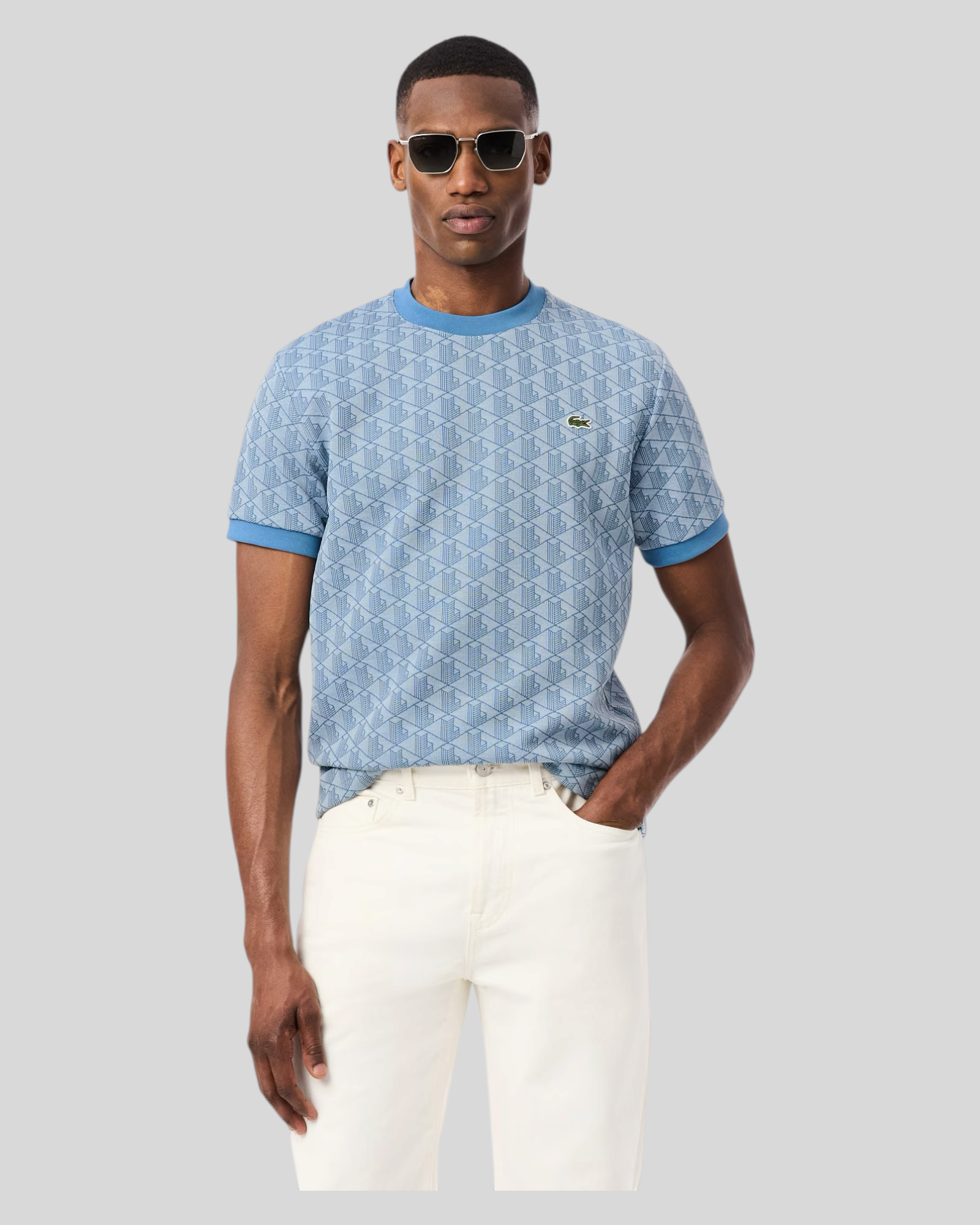 T-Shirt Monogramm In Jacquard Classic Fit Blu Chiaro TH1197 00 1QI Lacoste
