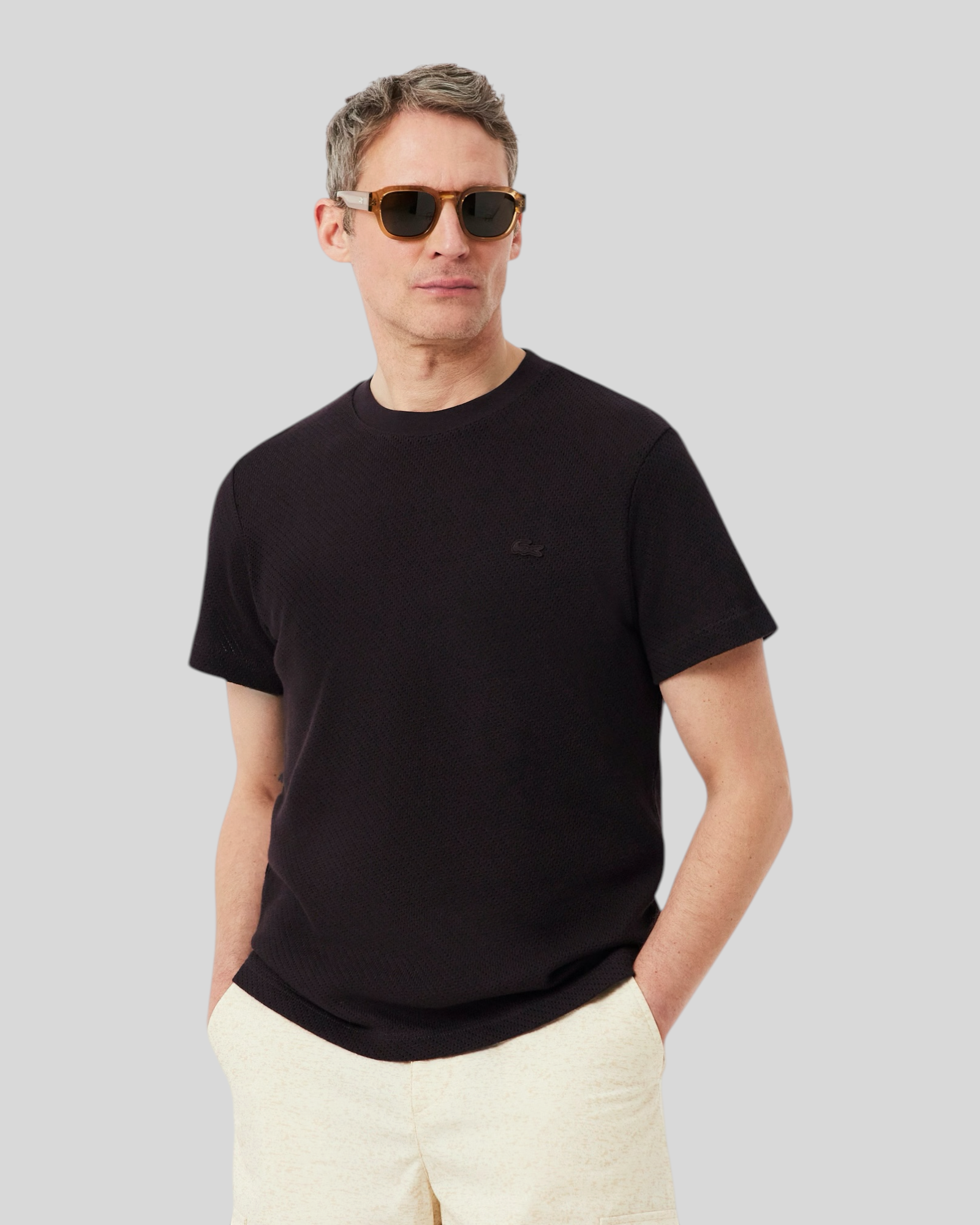 T-Shirt in Maglia Traforata Regular Fit Marrone TH2665-00-3LA Lacoste