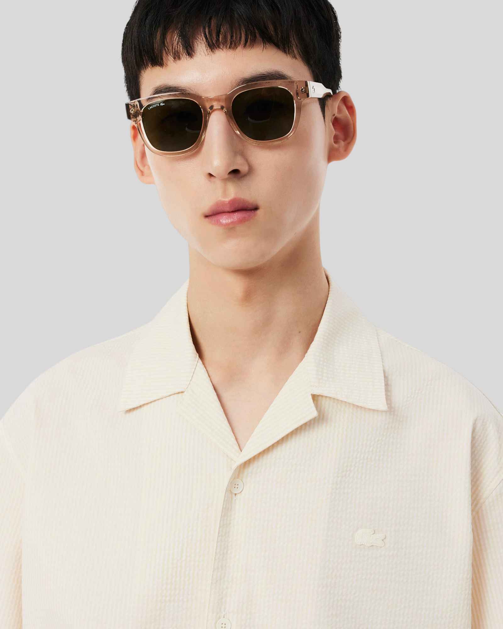 Camicia Maniche Corte Relaxed Fit in Seersucker Bianco/Beige CH2355-00-FM0 Lacoste