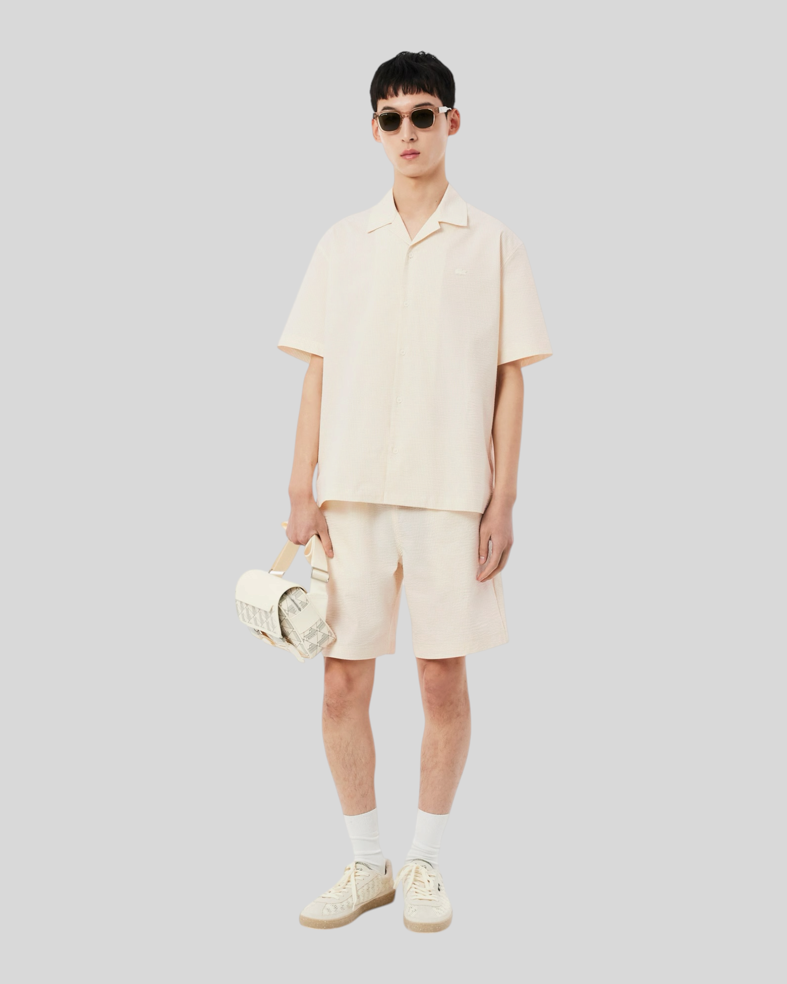 Camicia Maniche Corte Relaxed Fit in Seersucker Bianco/Beige CH2355-00-FM0 Lacoste