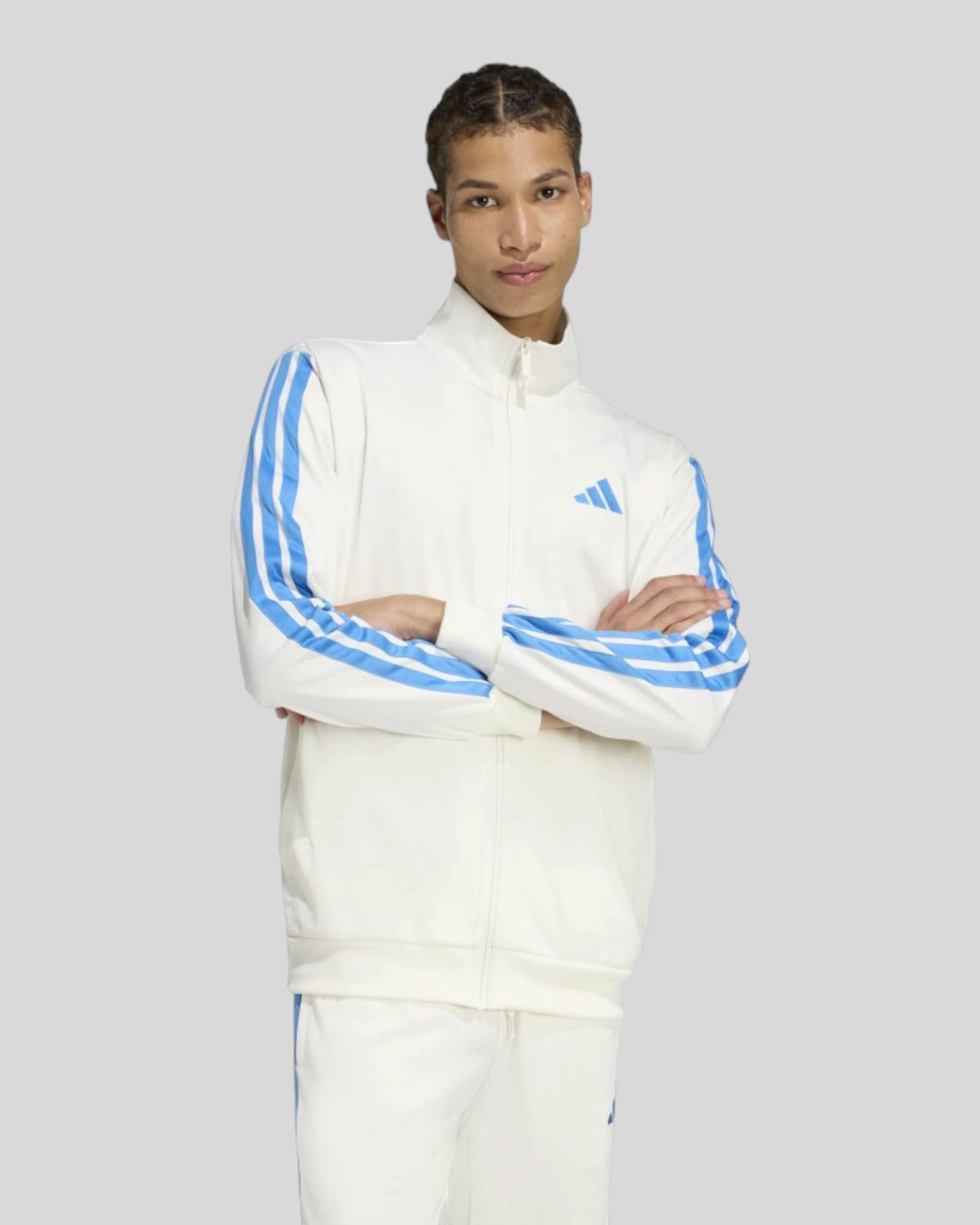 Felpa Con Zip 3 Stripes Bianca e Blu Chiaro KC1383 Adidas