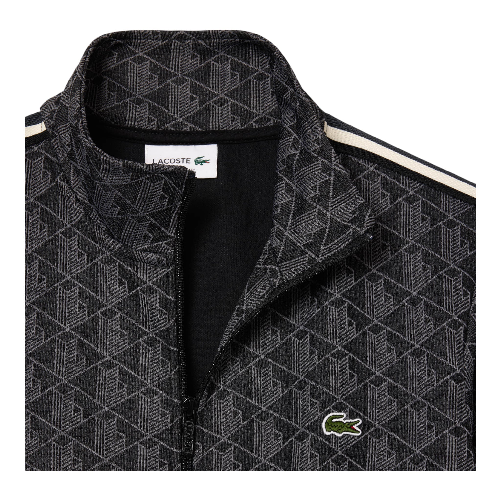 Full Zip Sweatshirt In Jacquard Monogram Black-Grey SH1368 00 4PC Lacoste