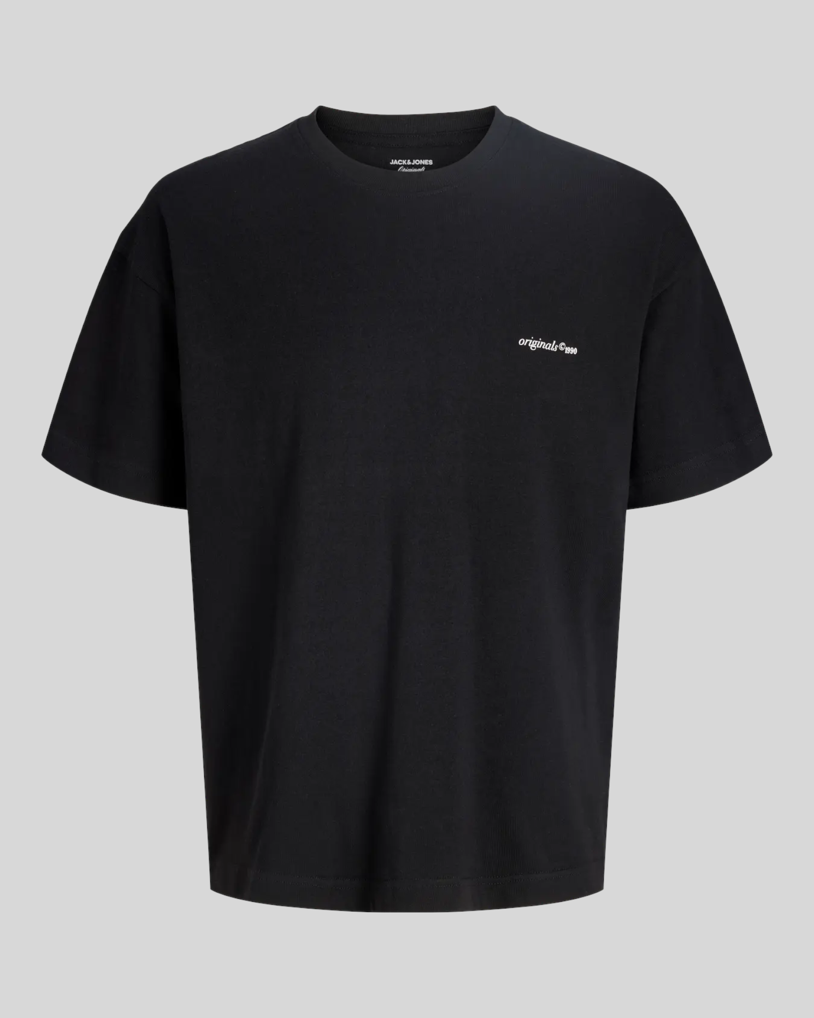 Brillantina Store black 100% cotton oversized t-shirt with short sleeves and crew neck, featuring a small 'originals 1990' graphic on the front.