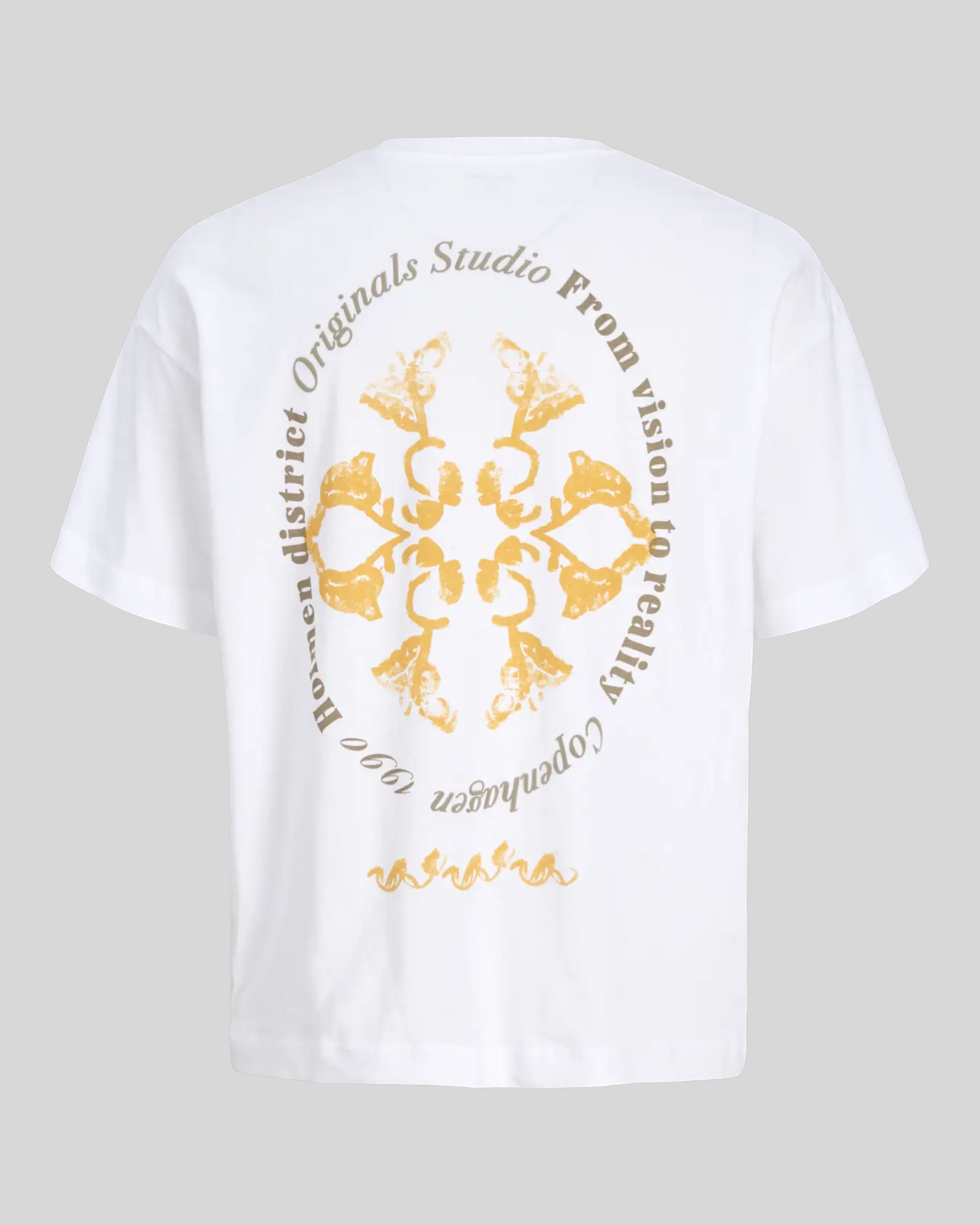 Brillantina Store white 100% cotton t-shirt with short sleeves, crew neck, and a large circular graphic print on the back.