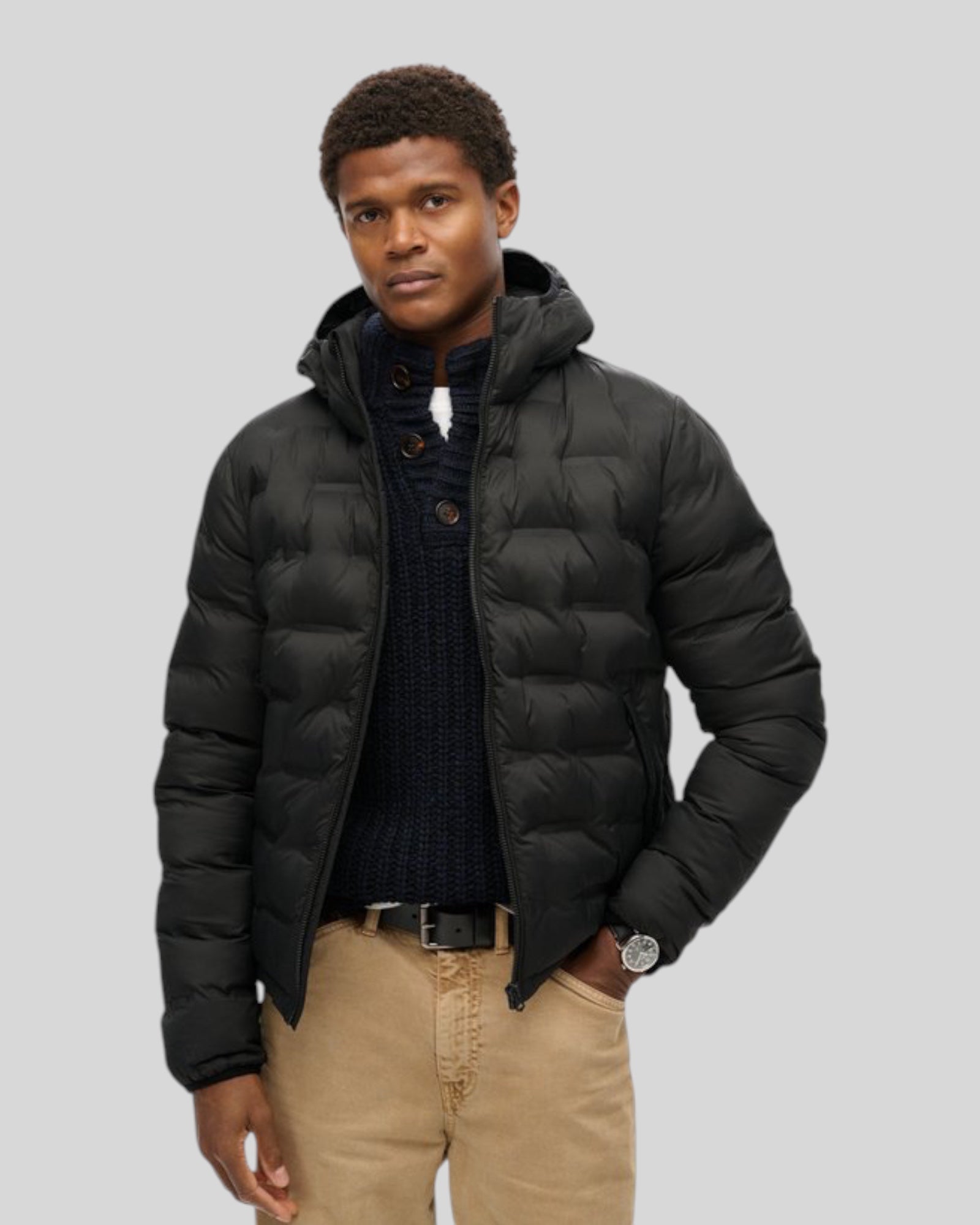 Giubbino Con Cappuccio Hooded Quilted Puffer Coat  Nero M5012045A Superdry