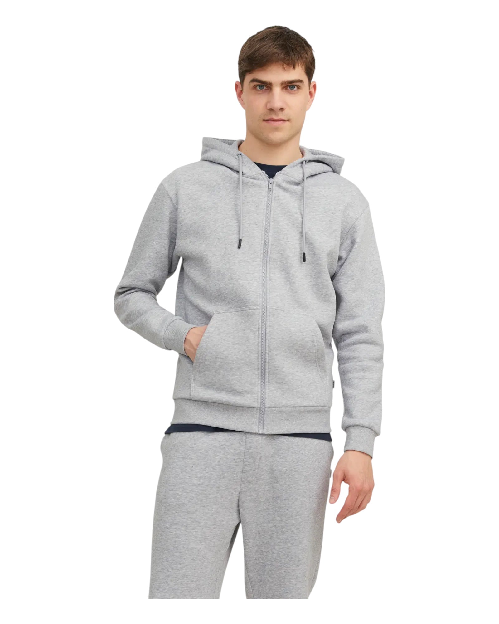 Felpa Con Cappuccio Jjbradley Sweat Zip Hoodie Light Grey 12249342 Jack & Jones
