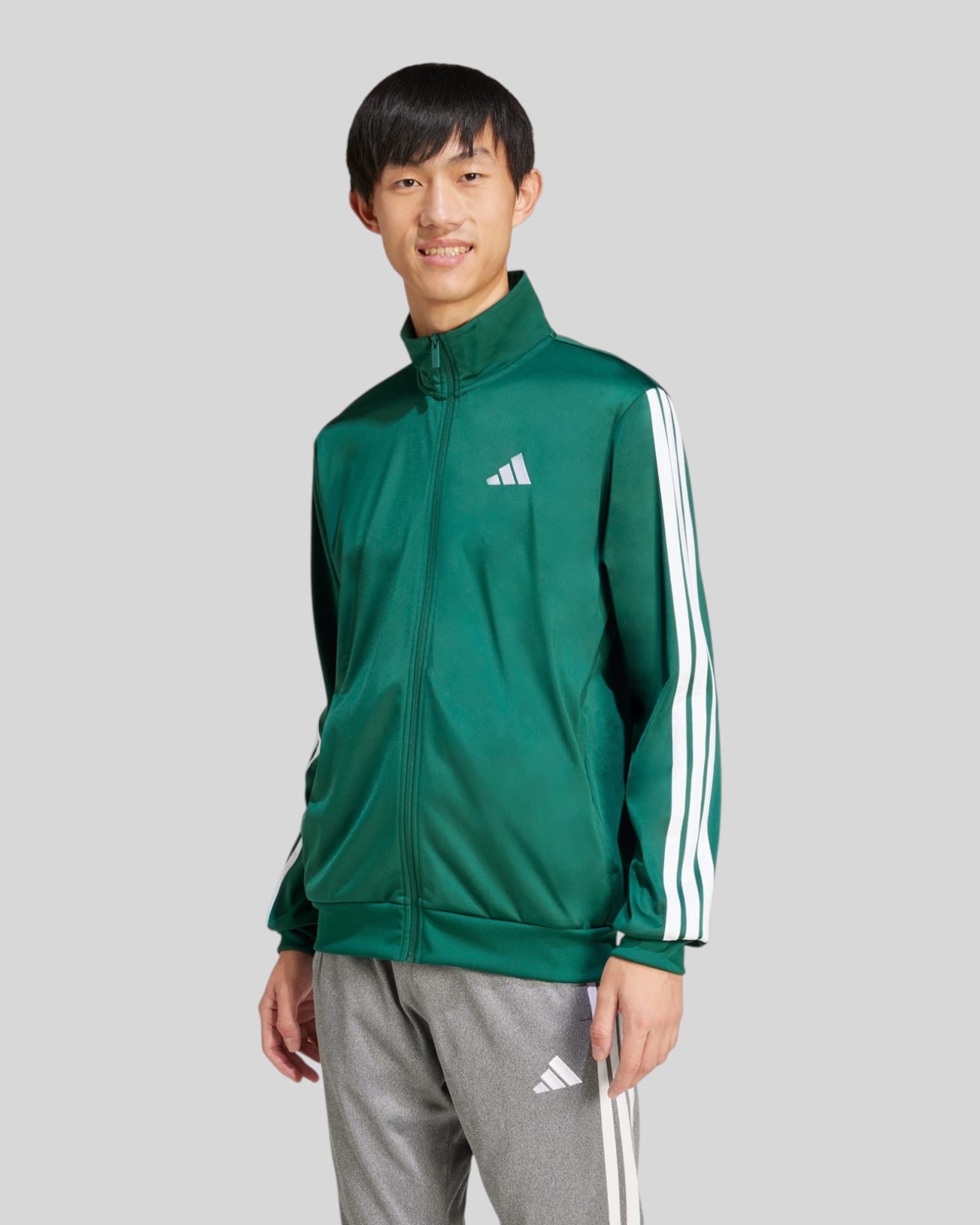 Felpa Con Zip Essential M 3 Stripes Collegiate Green JI8821 Adidas
