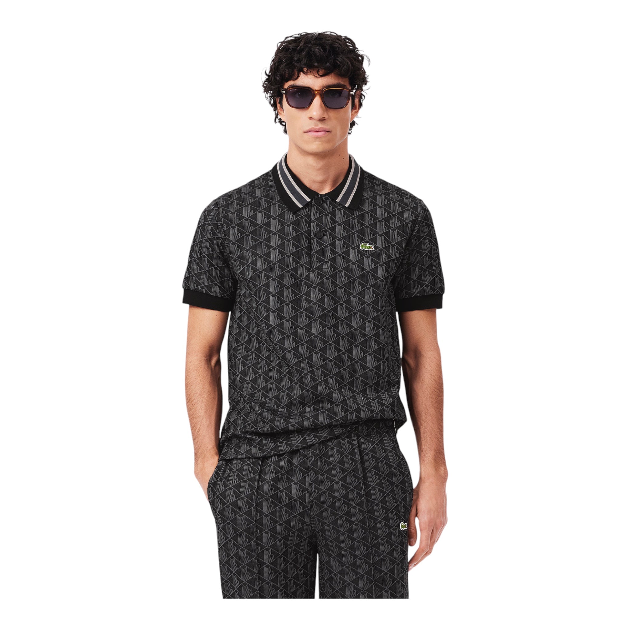 Polo Classic Fit In Jacquard Monogramma Nero-Grigio DH1417 00 4PC Lacoste