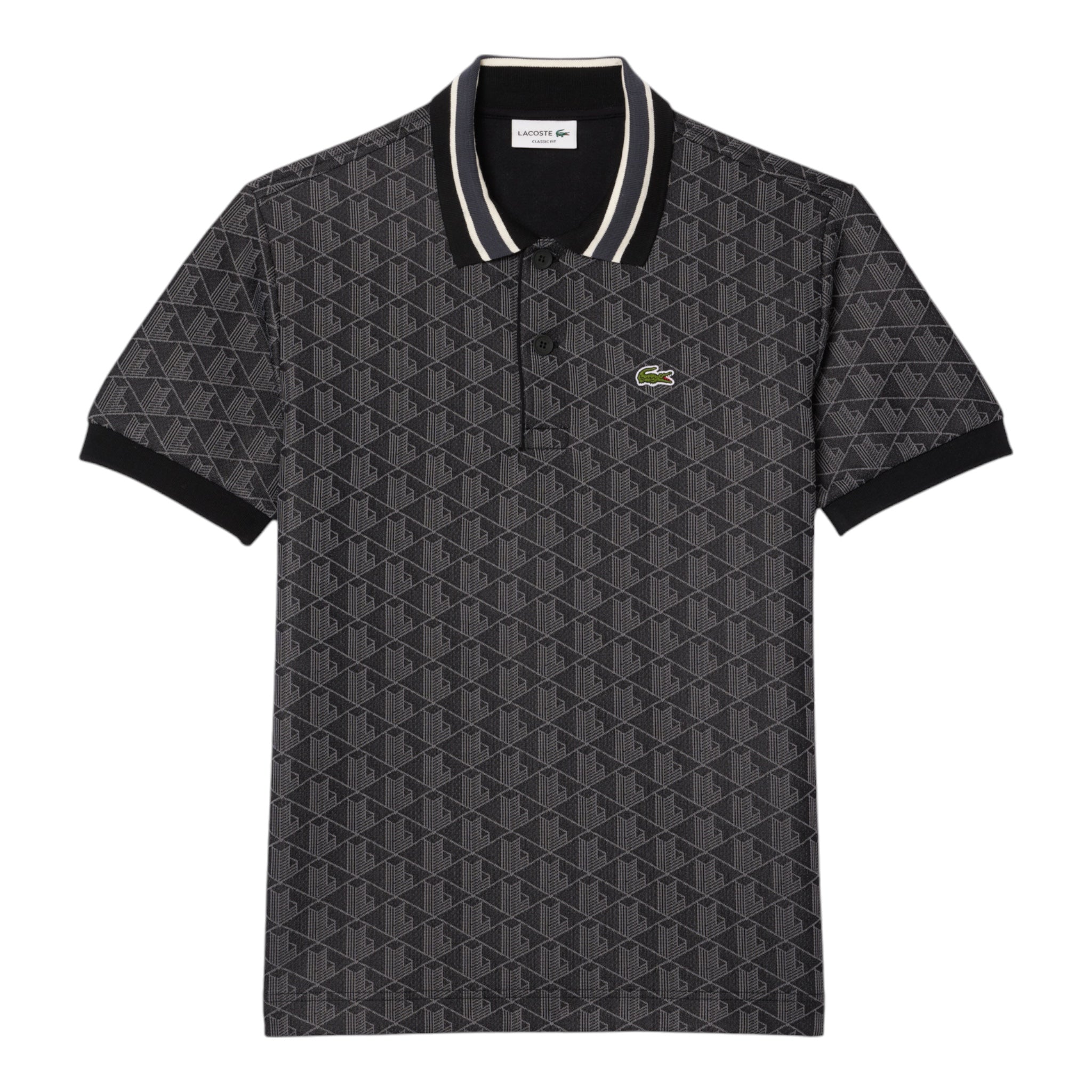 Polo Classic Fit In Jacquard Monogramma Nero-Grigio DH1417 00 4PC Lacoste