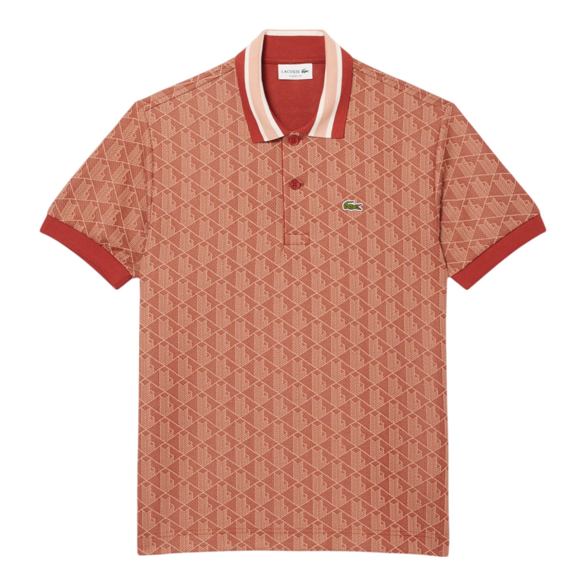 Polo Classic Fit In Jacquard Monogramma Marrone-Beige DH1417 00 GTI  Lacoste