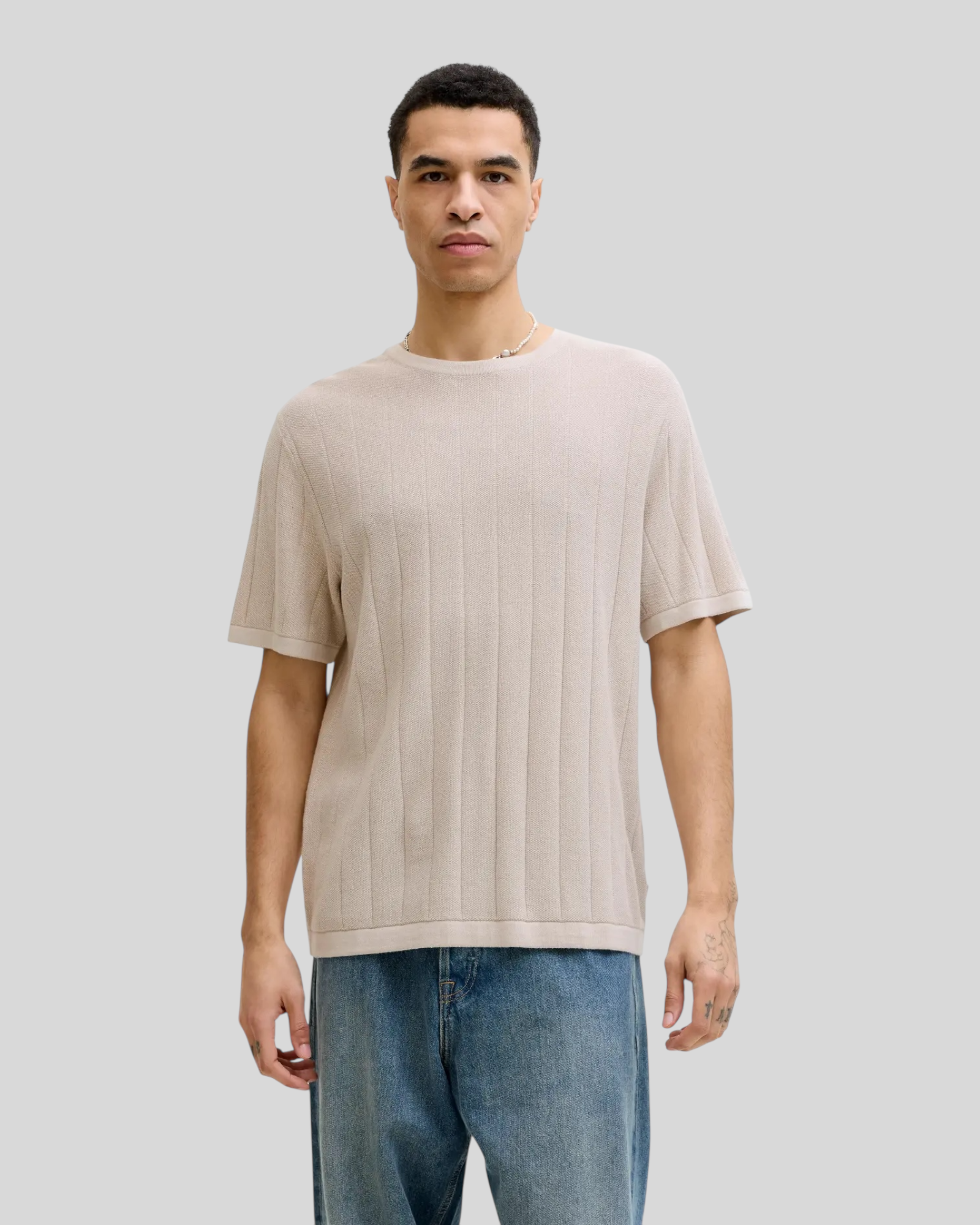 T-Shirt In Maglia Jjebradley Knit Tee Moonbeam 12288582 Jack & Jones