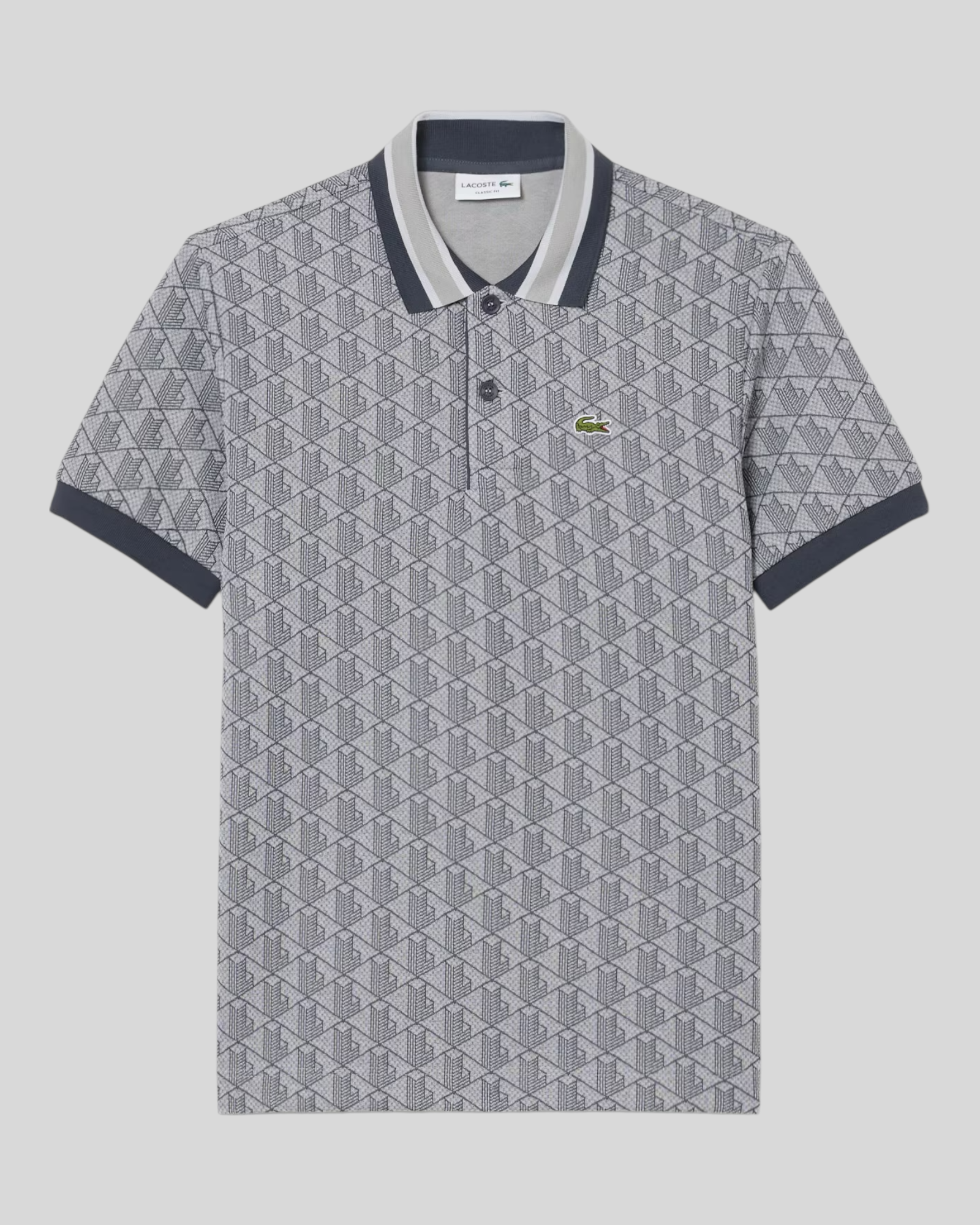 Polo In Jacquard Classic Fit Monogramma Grigio Chiaro DH1417 00 41I Lacoste