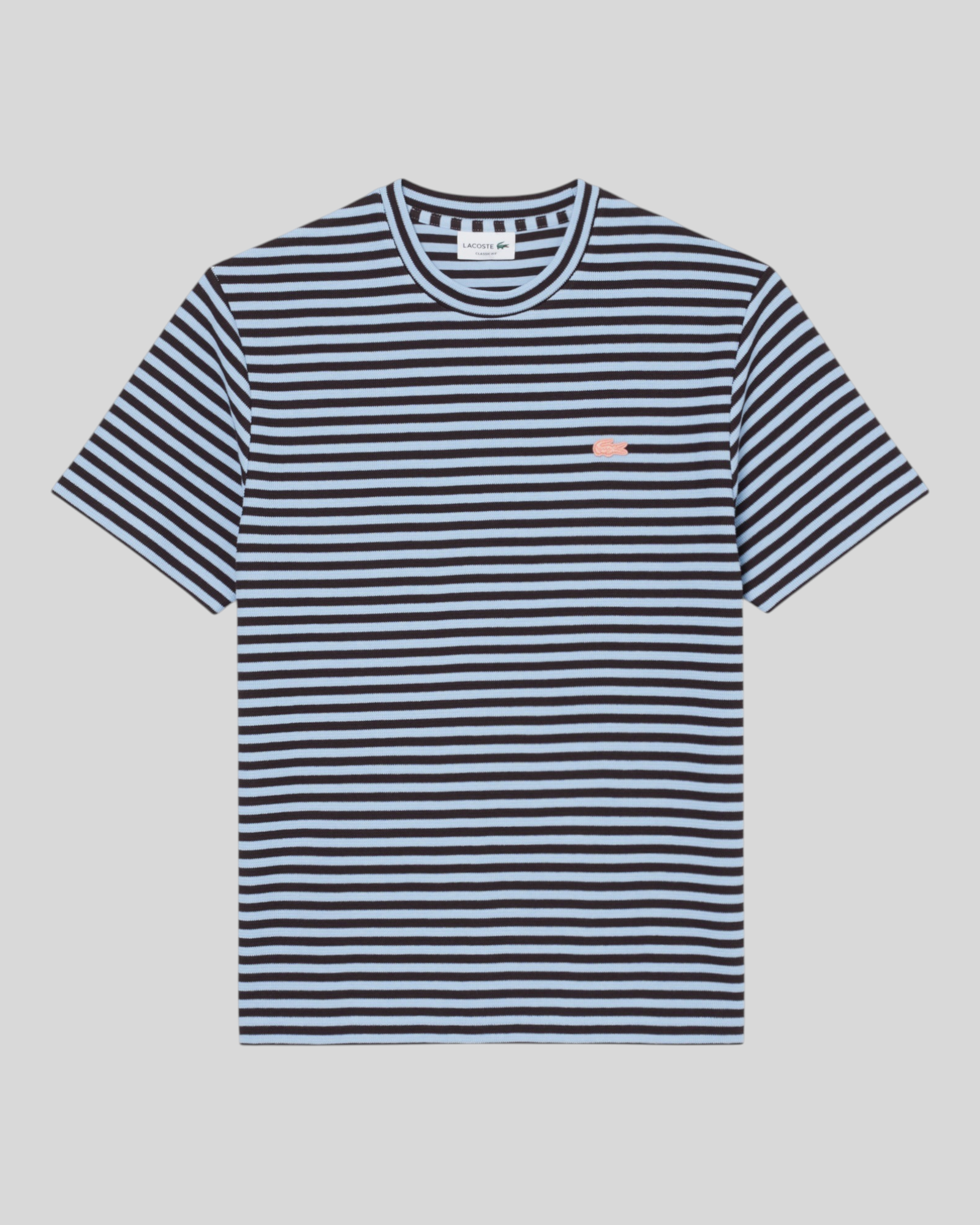 T-Shirt Classic Fit Testurizzata In Cotone a Righe Blu Chiaro e Marrone TH2193-00-4I3 Lacoste