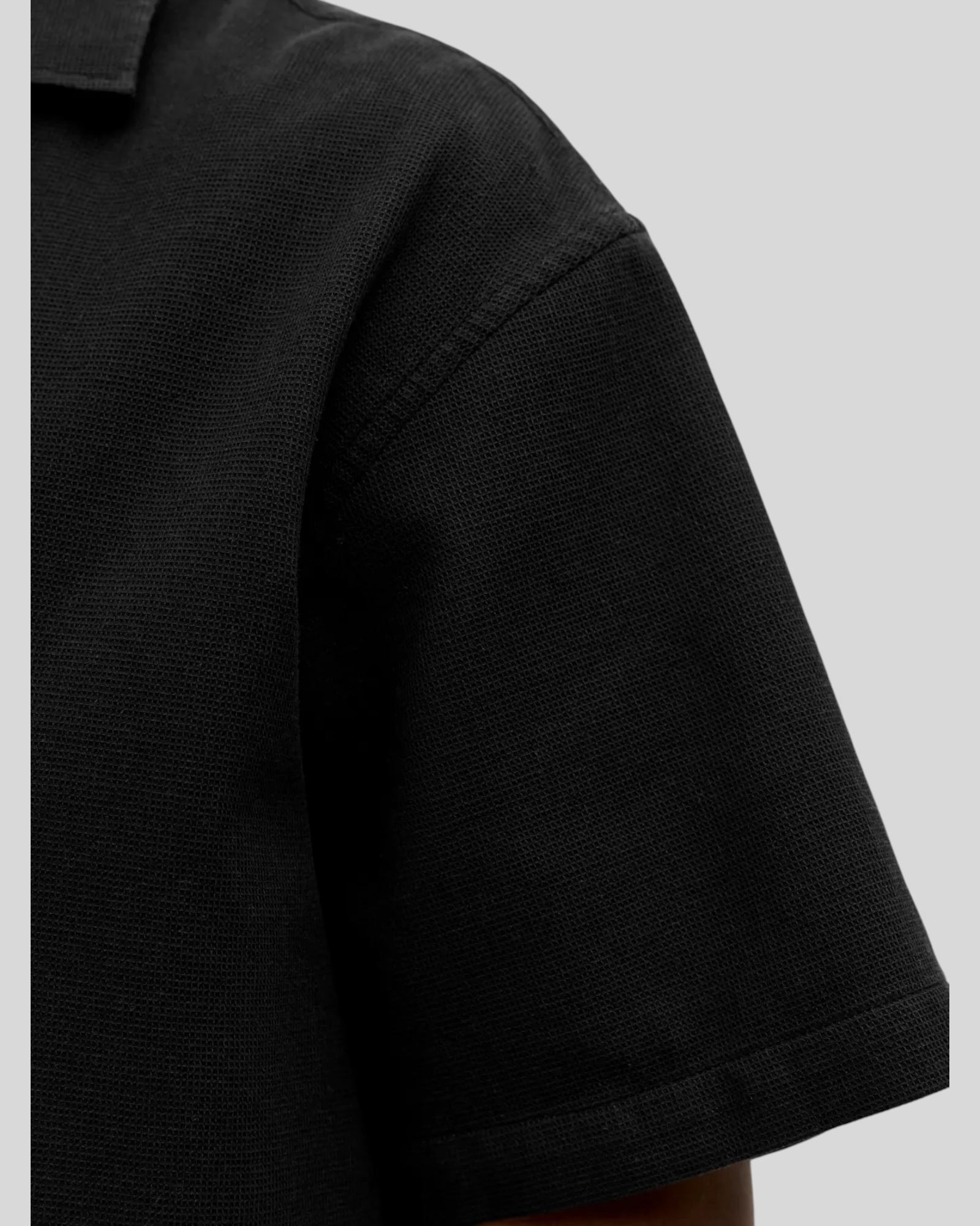 Camicia Maniche Corte JJglobal Waffle Resort Shirt Nero 12295551 Jack & Jones