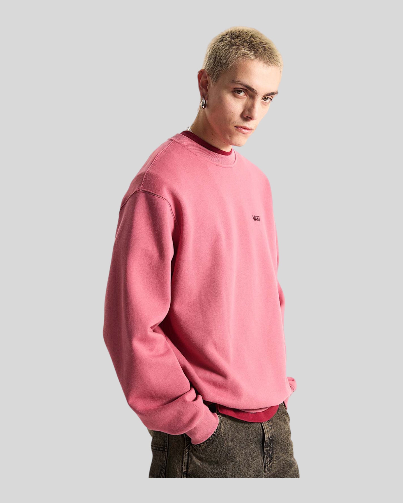 Felpa Girocollo M Left Chest Loose Crew Rosa VN000P20ZRY1 Vans