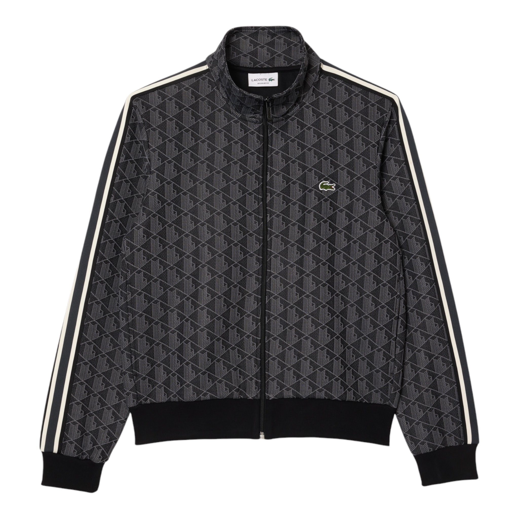 Felpa Full Zip In Jacquard Monogramma Nero-Grigio SH1368 00 4PC Lacoste