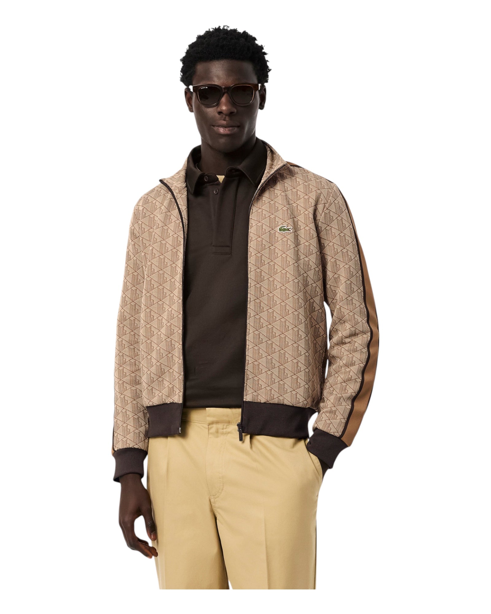 Felpa Con Zip Jacquard Paris Monogram Beige-Marrone SH1368 00 6IR Lacoste