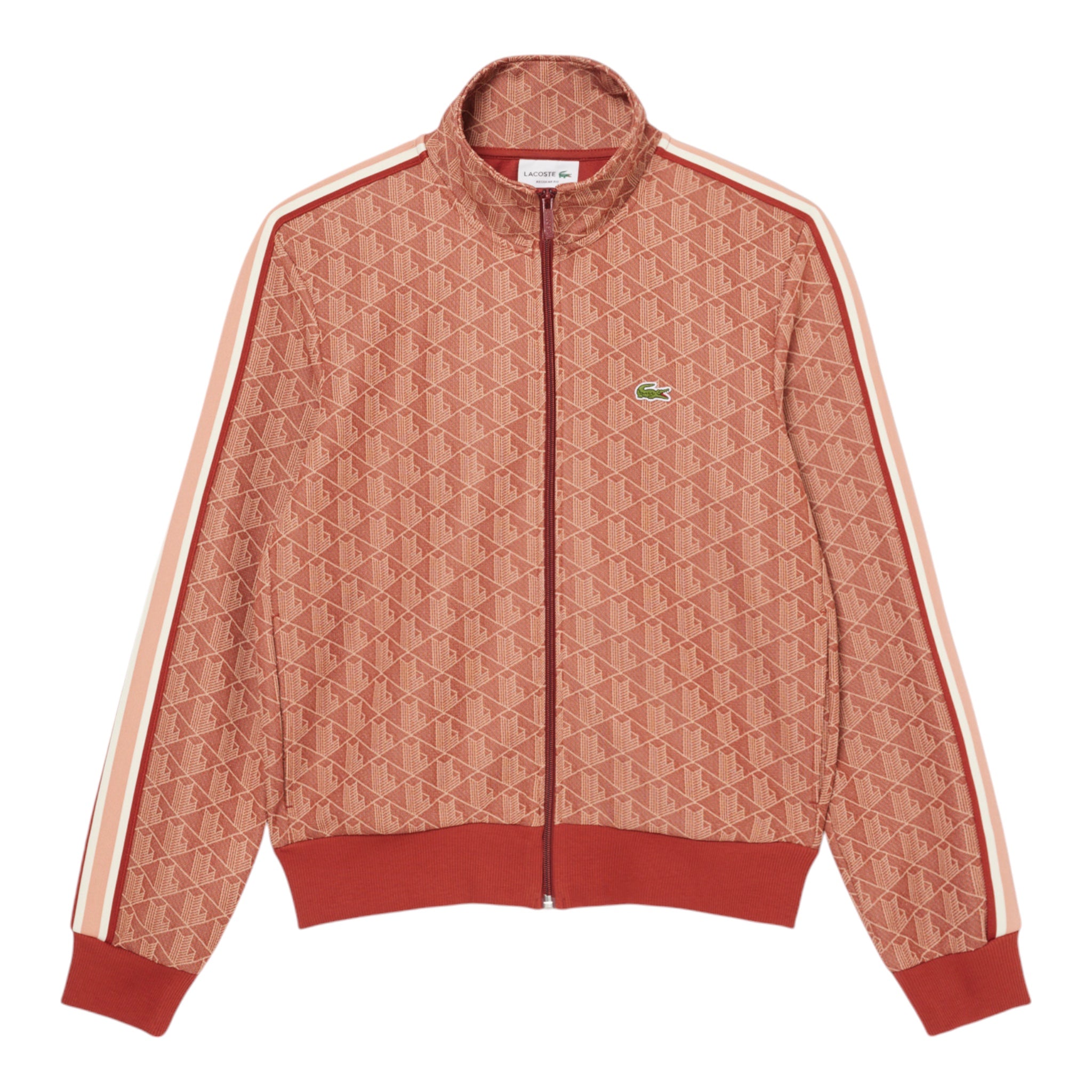 Felpa Full Zip In Jacquard Monogramma Marrone-Berige SH1368 00 GTI Lacoste