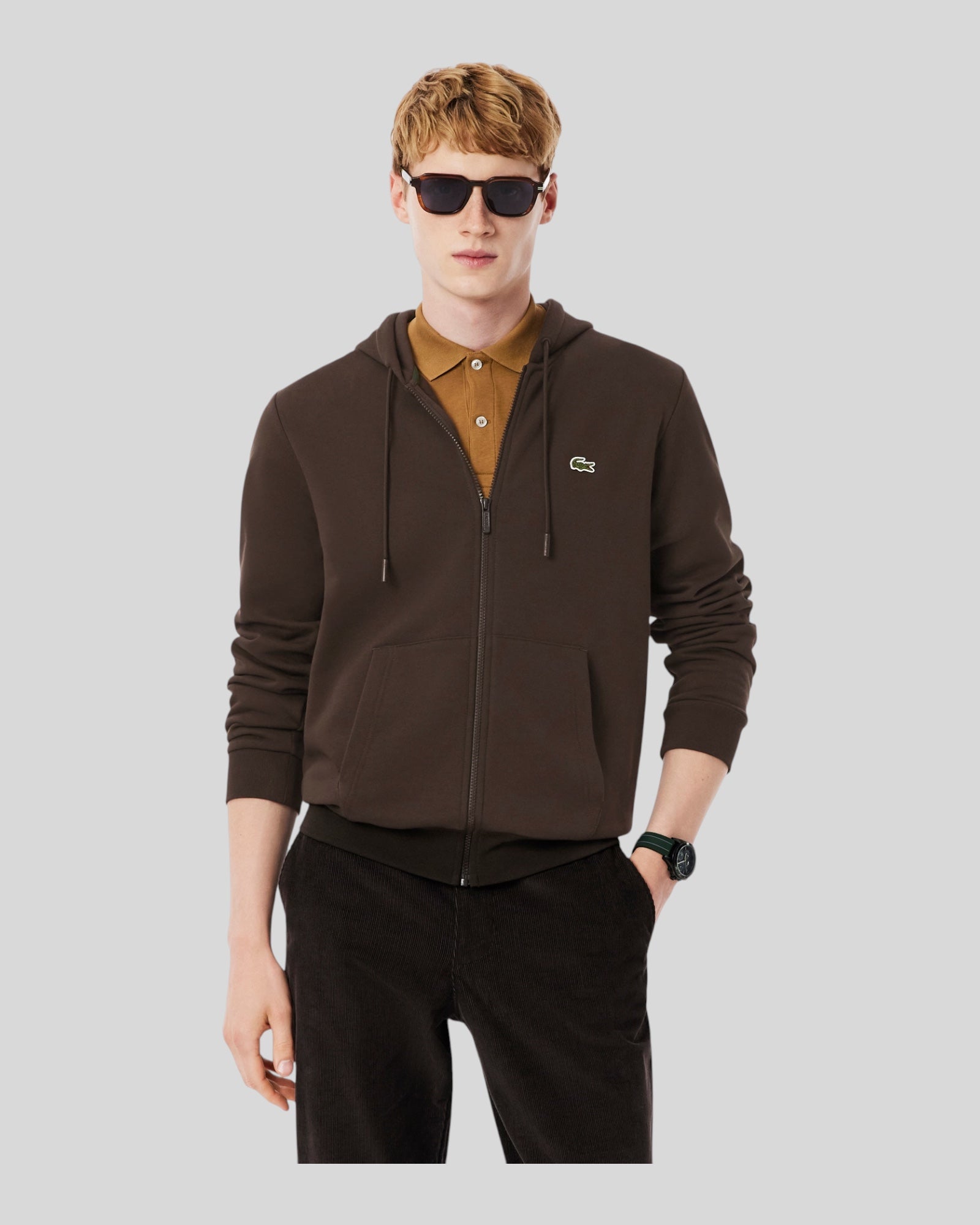 Felpa Con Zip e Cappuccio Marrone SH9626-00-SKB Lacoste