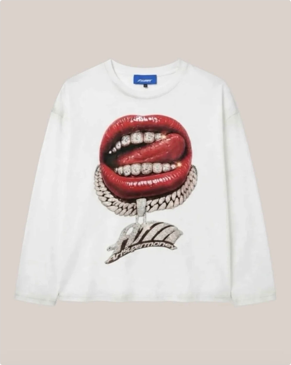 T-Shirt Art Super Money Grillz Black Version Tee-Longsleeve – Off White – ART. GRILLZ BLACK VERSION TEE-LONGSLEEVE COL: OFF WHITE