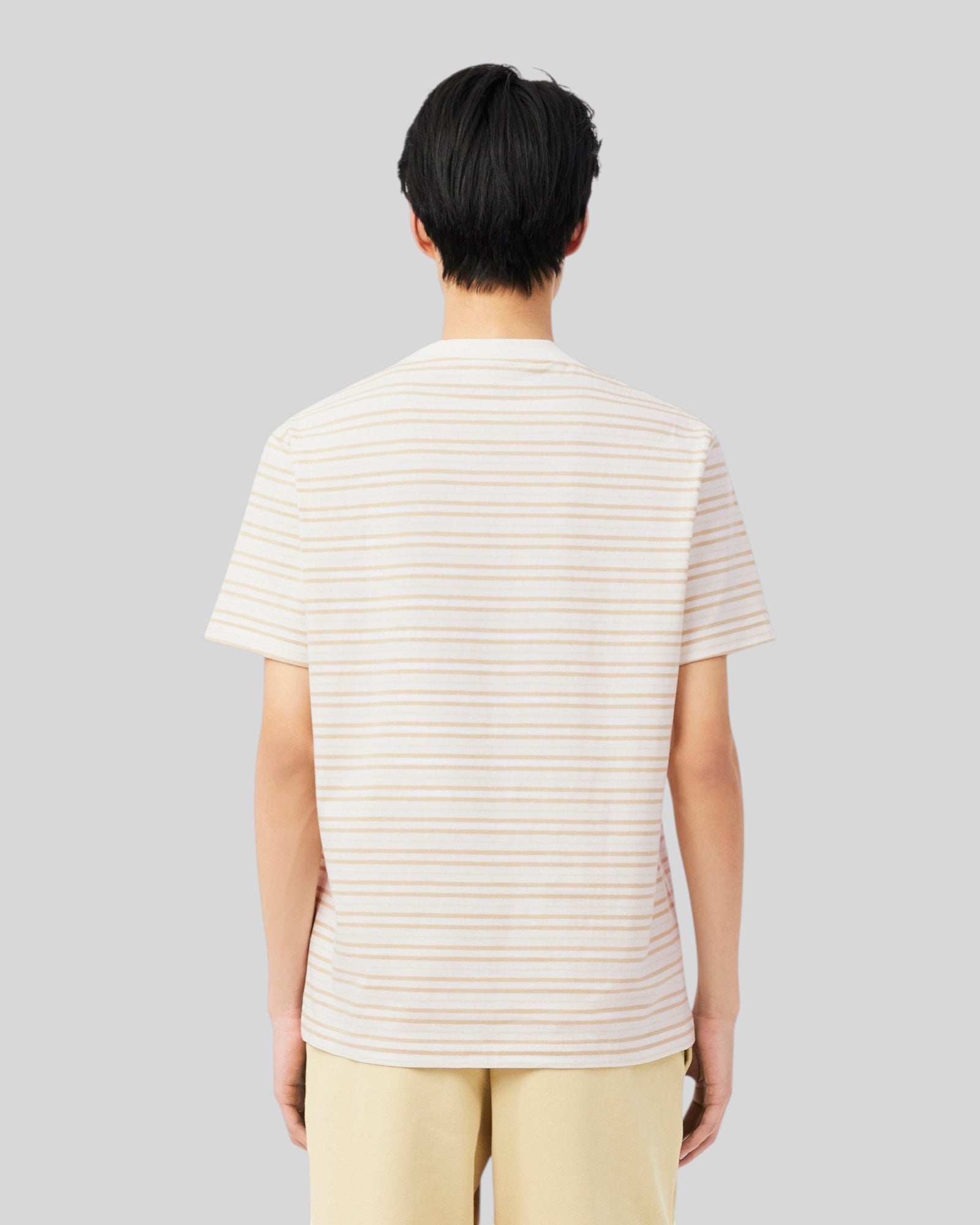T-Shirt A Righe Beige e Bianco Classic Fit TH0874 00 1RR Lacoste