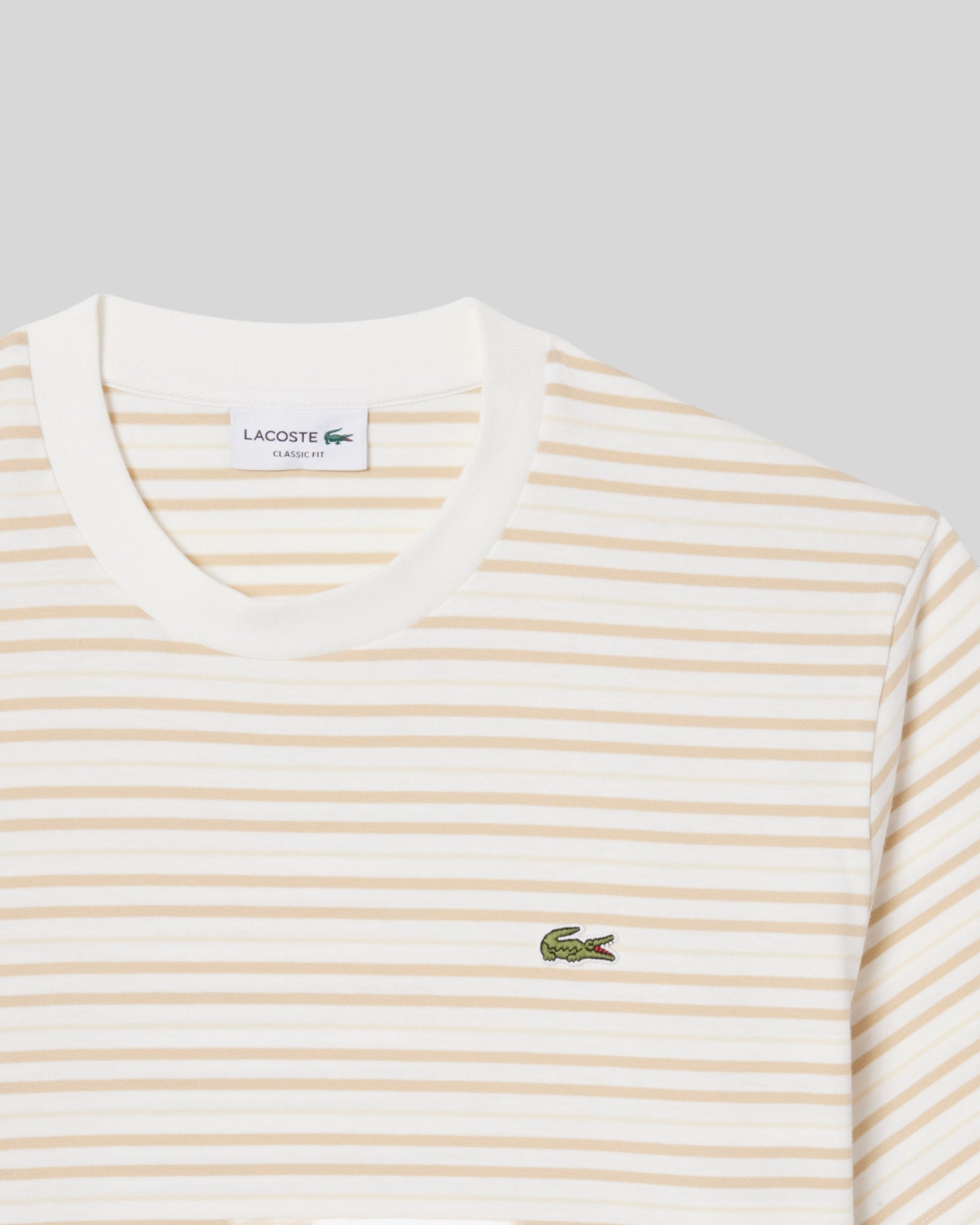 T-Shirt A Righe Beige e Bianco Classic Fit TH0874 00 1RR Lacoste