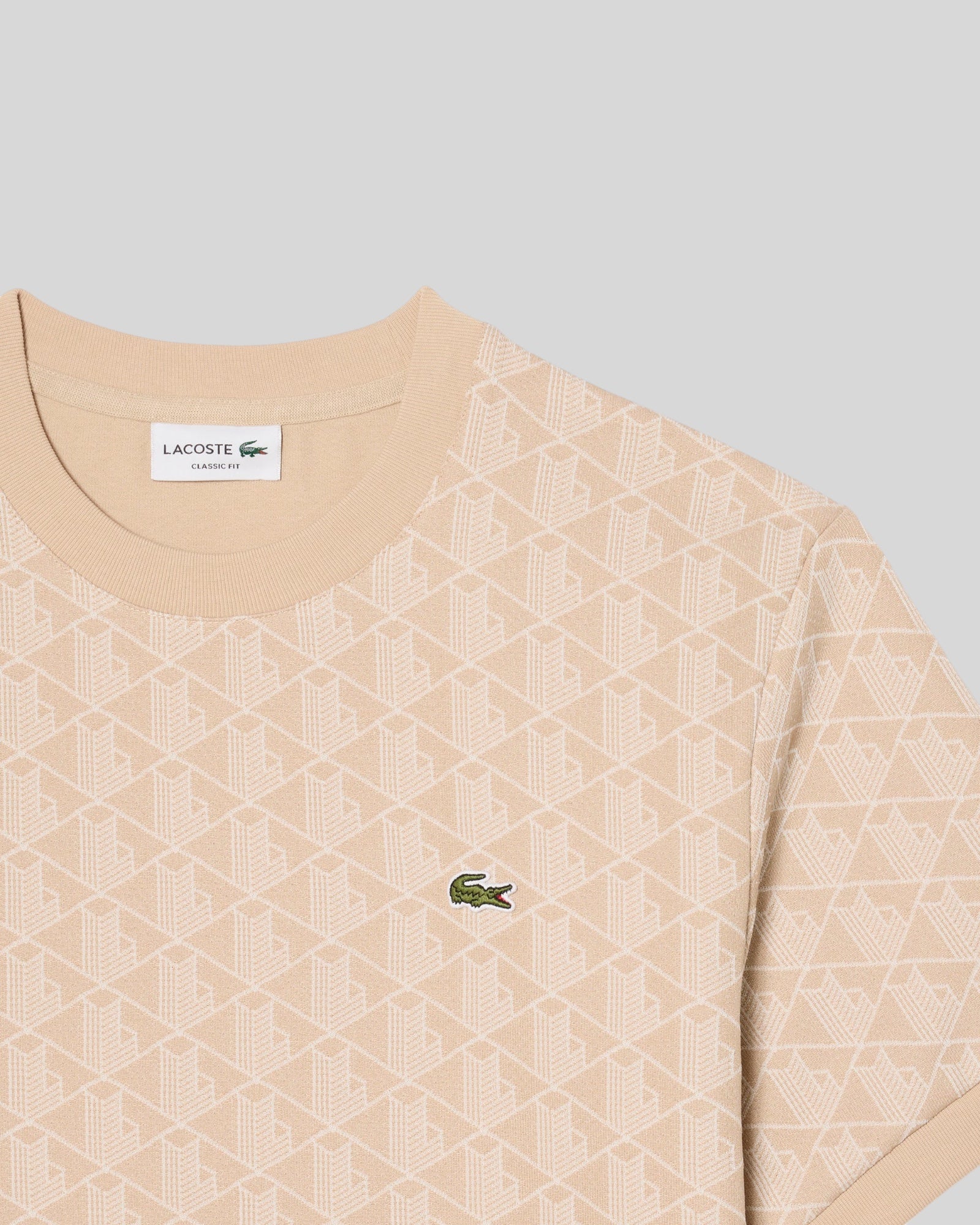 T-Shirt Monogramm In Jacquard Classic Fit Beige e Bianco TH1197 00 8GI Lacoste