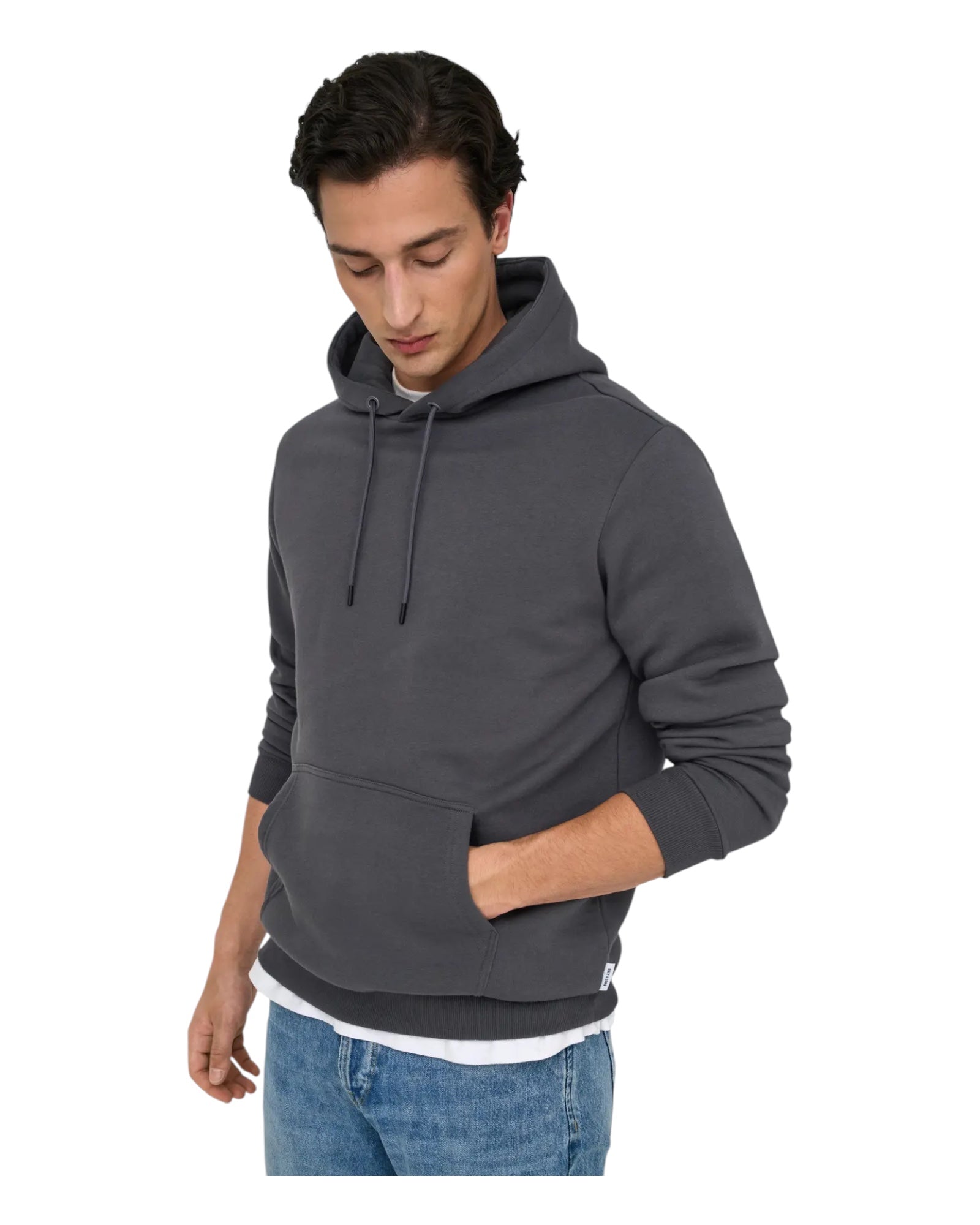 Felpa Con Cappuccio Basic Onsceres Hoodie Sweat Grey Pinstripe 22018685 Only & Sons