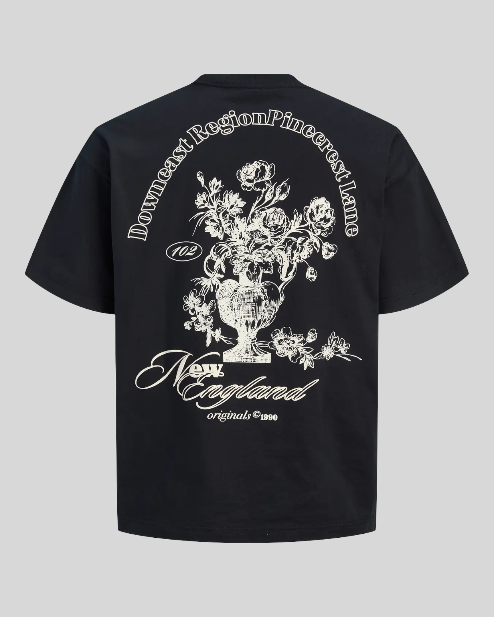 Brillantina Store black 100% cotton t-shirt with a large graphic print of a vase of flowers and text.