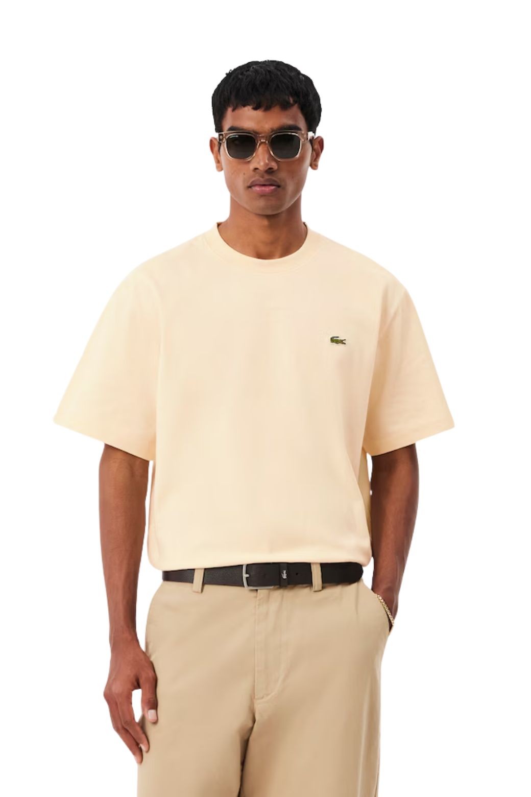 T-Shirt Uomo Lacoste Beige in Jersey di Cotone Pesante TH0876-00-056