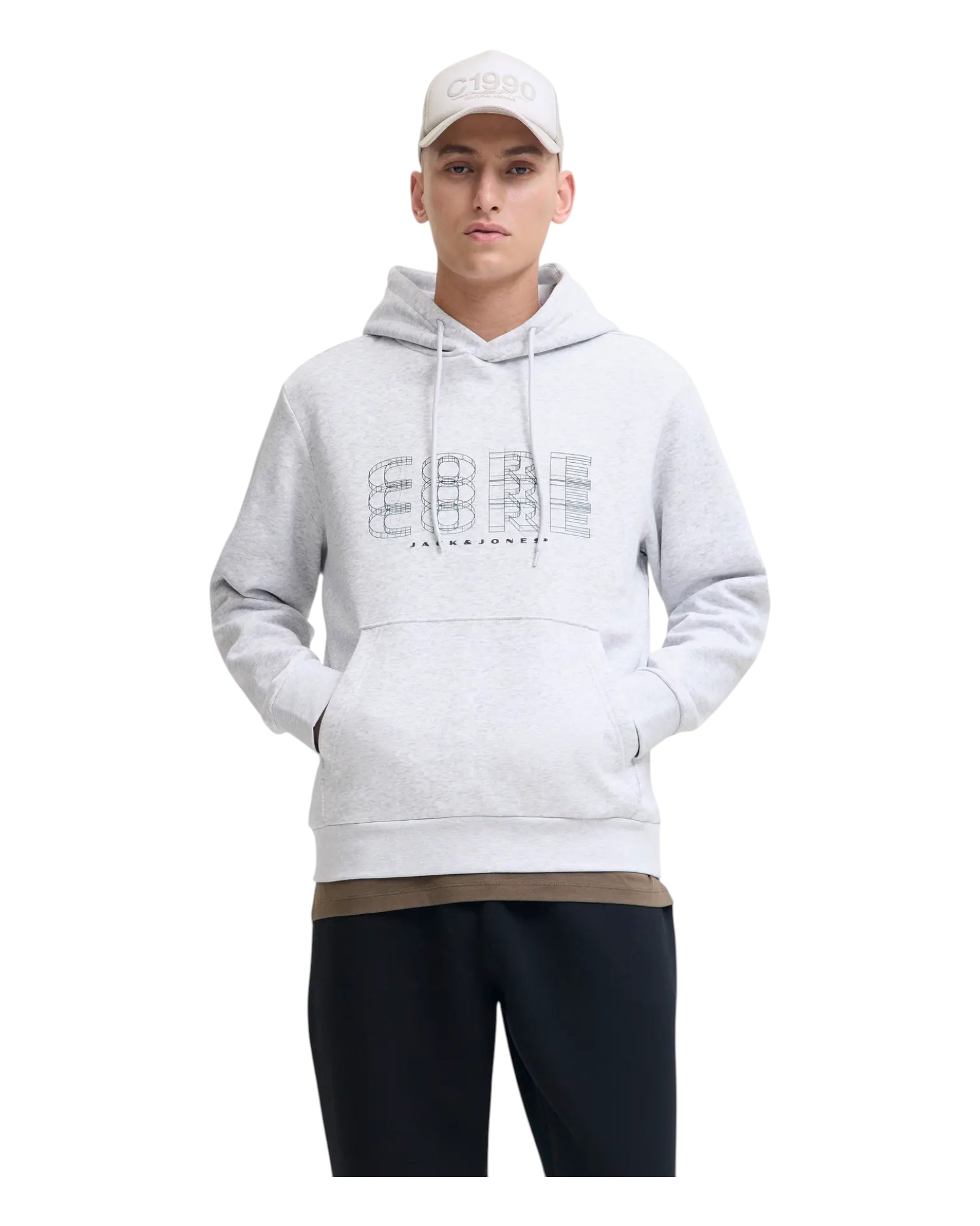 Felpa Con Cappuccio Jcofusion Branding Sweat Hoodie White Melange 12284536 Jack & Jones