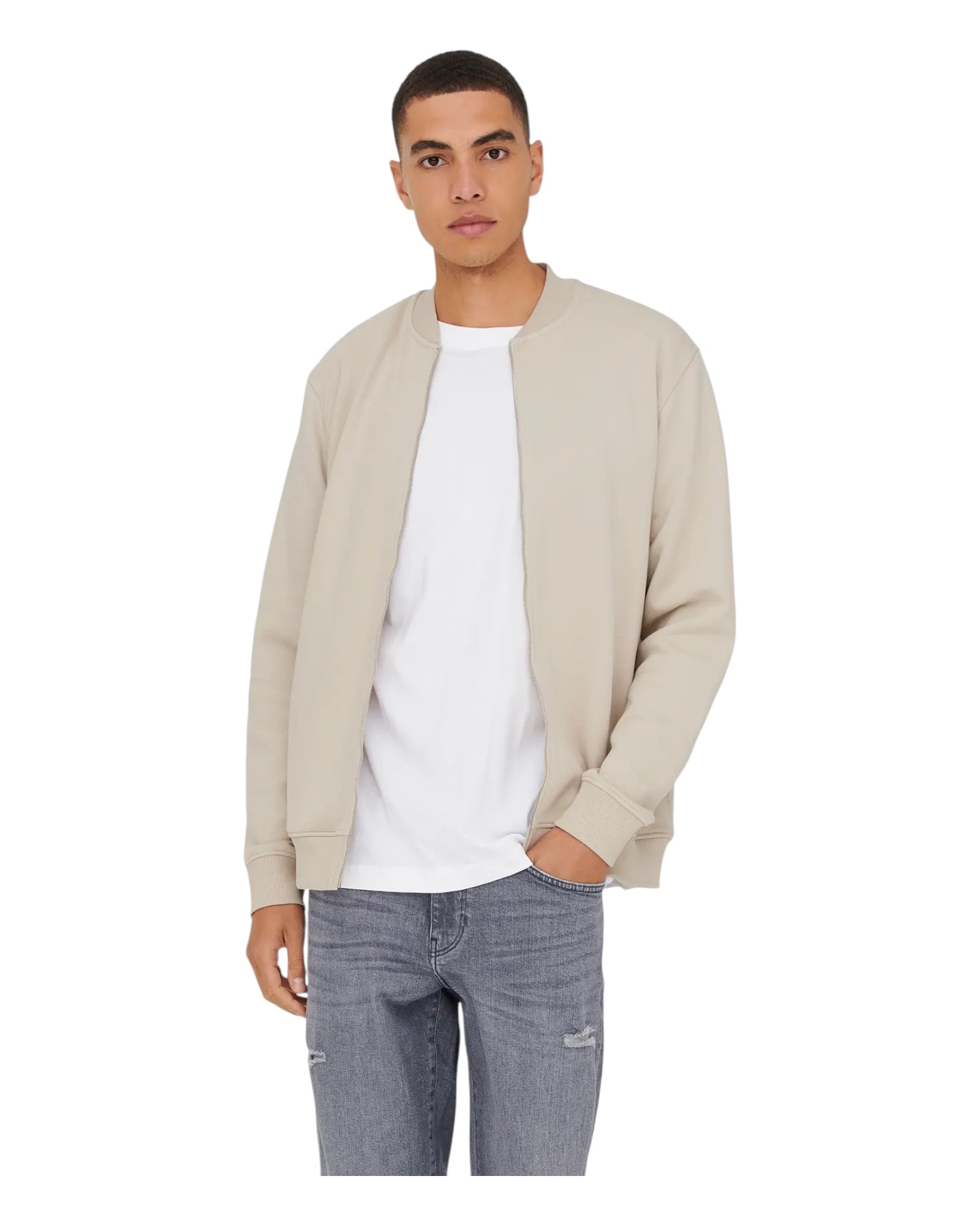 Felpa Girocollo Con Zip Basic Onsceres Silver Lining 22034247 Only & Sons